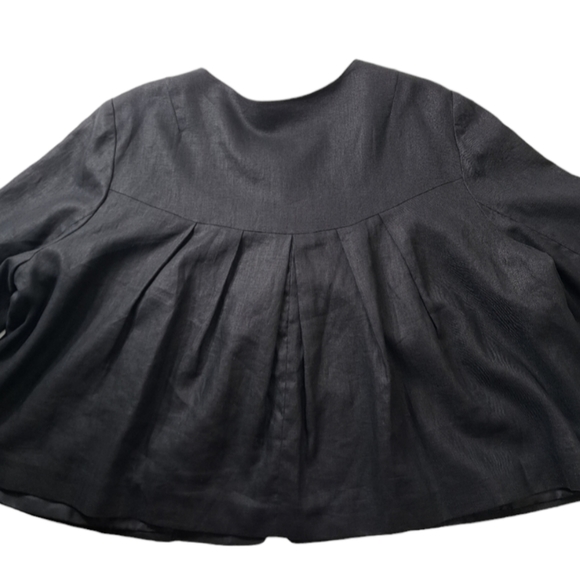 Sandro Women's 100%Linen Vintage Cutout Charcoal Swing Coat Jacket Blazer 1X - Picture 5 of 16